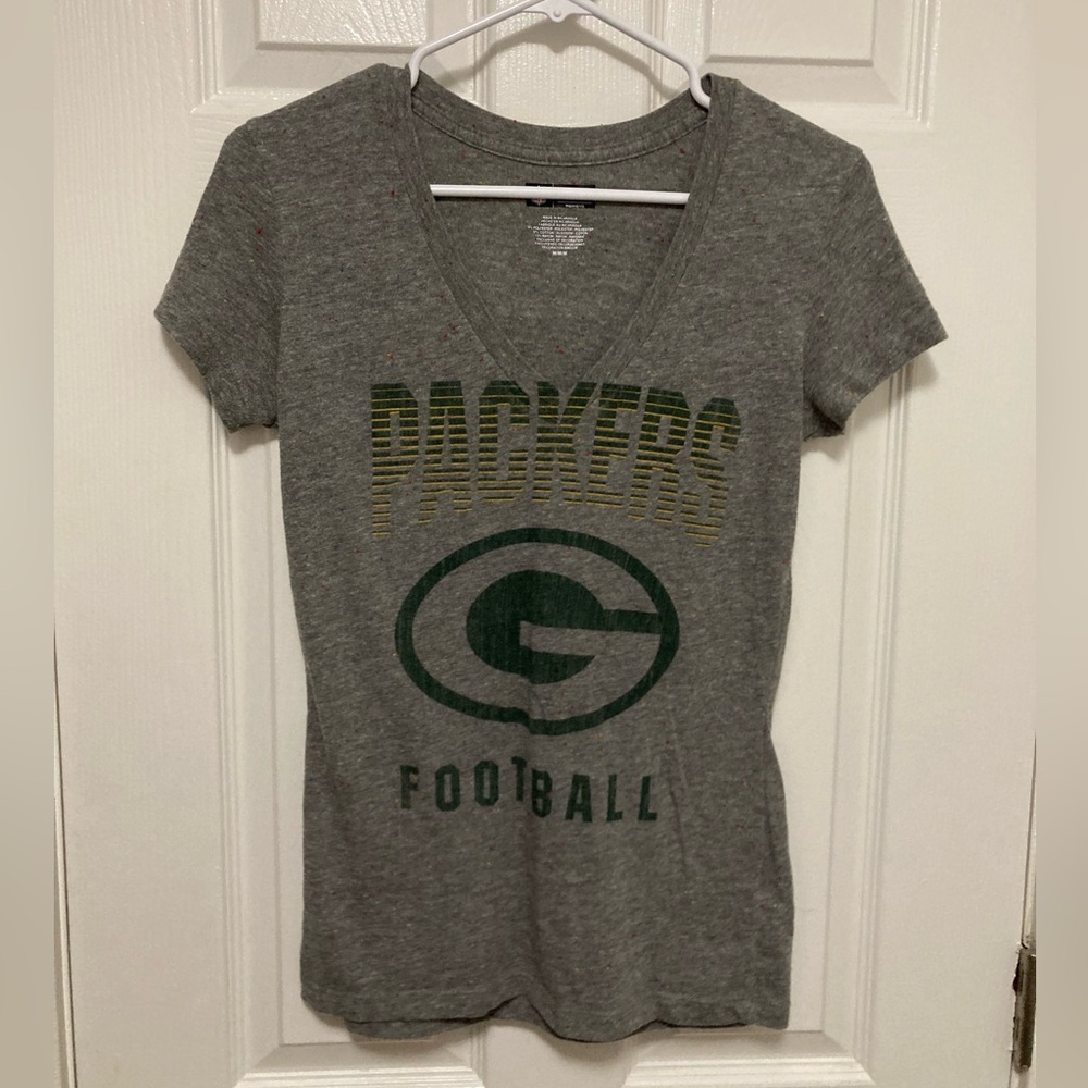 *NFL Team Apparel Green Bay Packers Medium Gray Speckled Short Sleeve Shirt #J